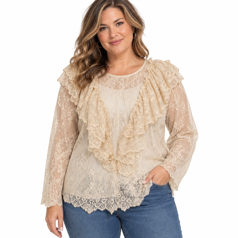 Torrid Ivory Sheer Ruffle Neck All Lace Long Sleeve Top Blouse Cottagecore 1X